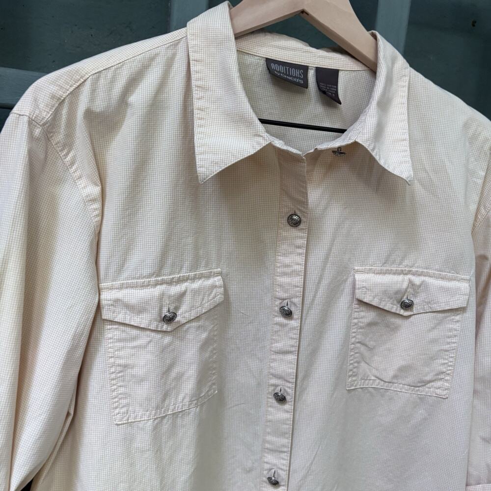 Vintage Chico's Additions Check Western Button Down Shirt (XL) Butter Yellow